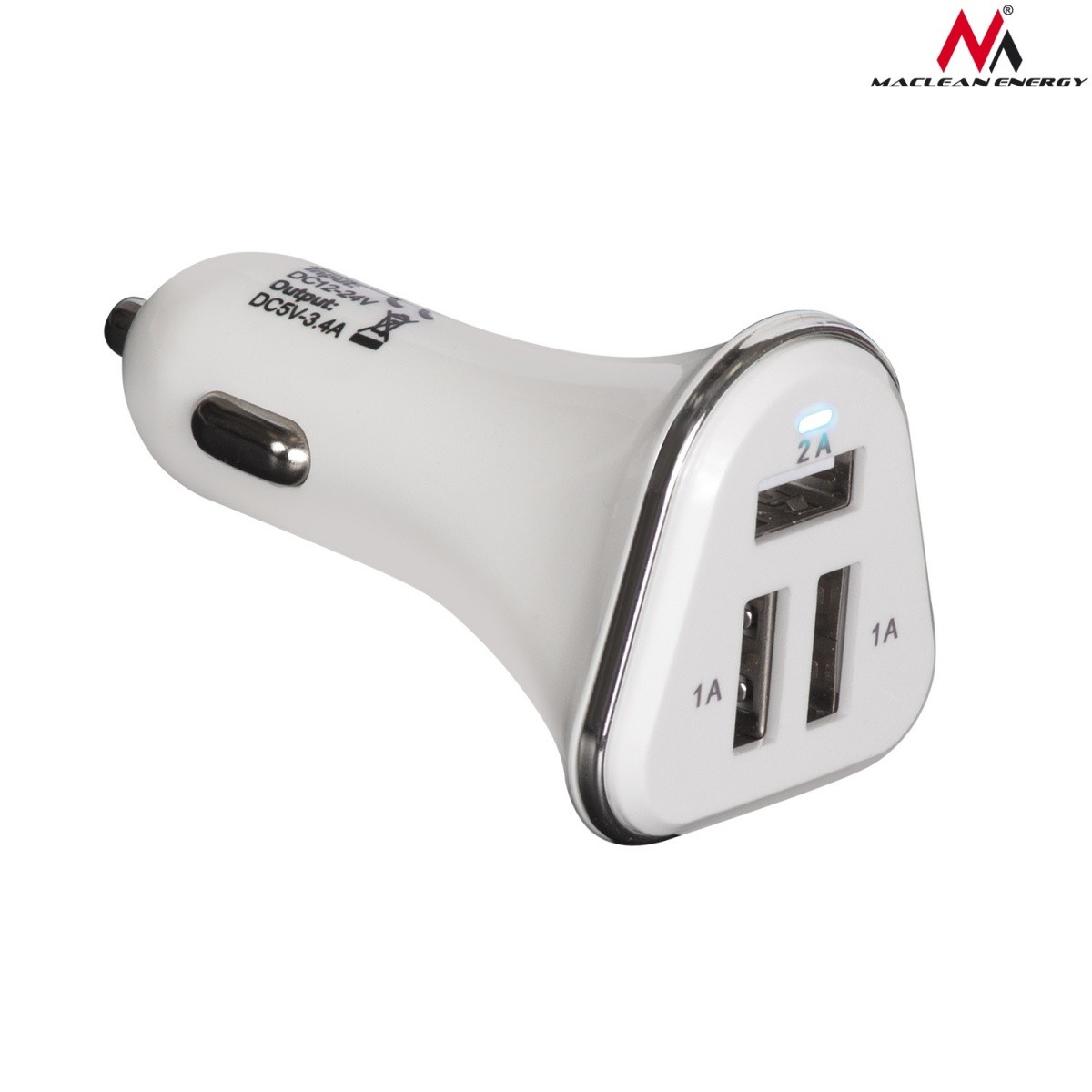 Ładowarka 3xUSB uniwersalna samochodowa MCE125 W  white & silver