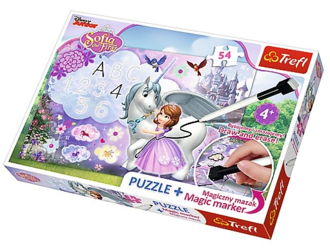 54 Elementy Puzzle + mazak Zosia i jednorożec