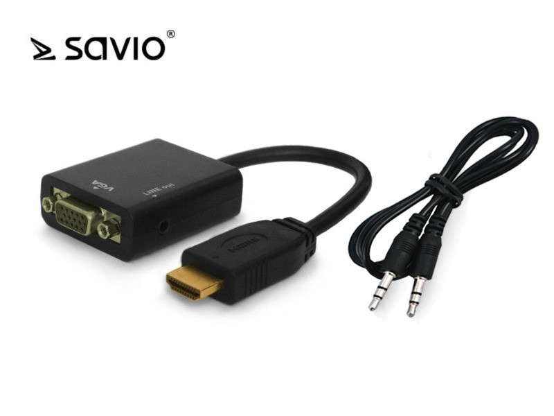 Adapter HDMI (M) - VGA 15 pin (F) z dźwiękiem (jack 3,5mm), SAVIO CL-23, blister