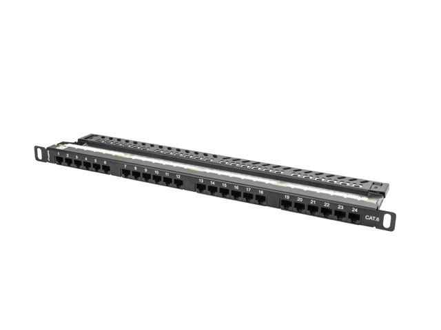 Patch Panel 24 Port 0.5U Kat.6 czarny 