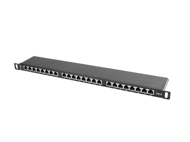 Patch Panel 24 Port 0.5U Kat.6 czarny ekranowany 