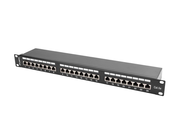 Patch Panel 24 Port 1U Kat.5E czarny ekranowany 