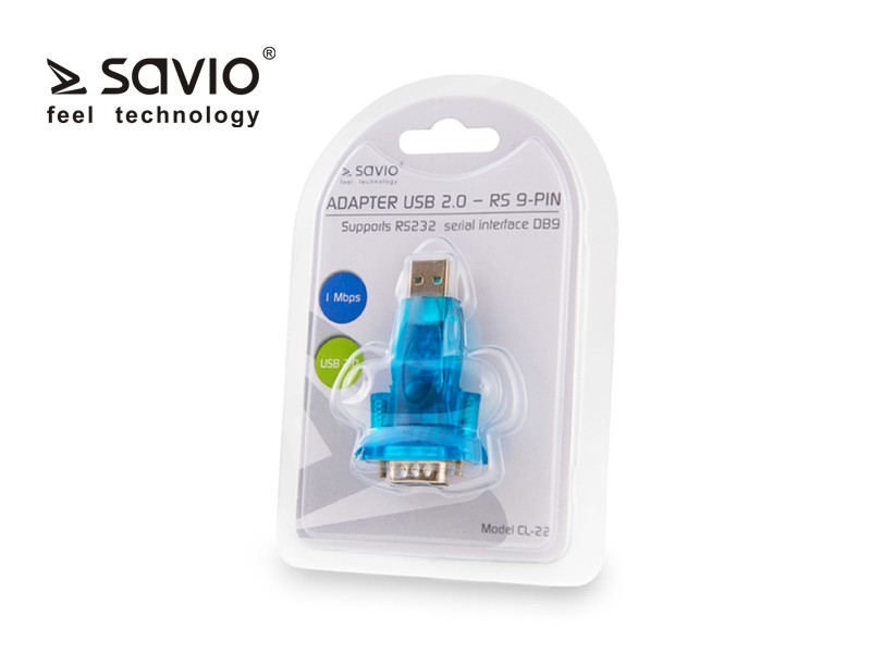 Adapter USB 2.0 do RS 9-pin + kabel USB SAVIO CL-22