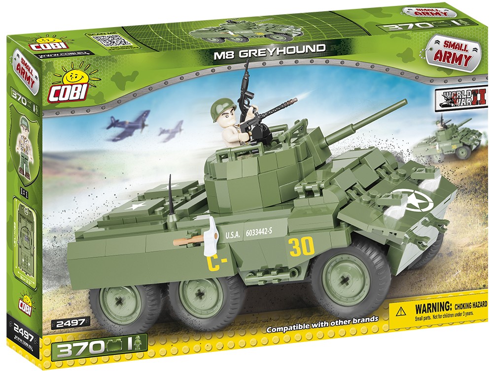 Klocki Armia 370 elementów M8 Greyhound, amerykański samochód pancerny