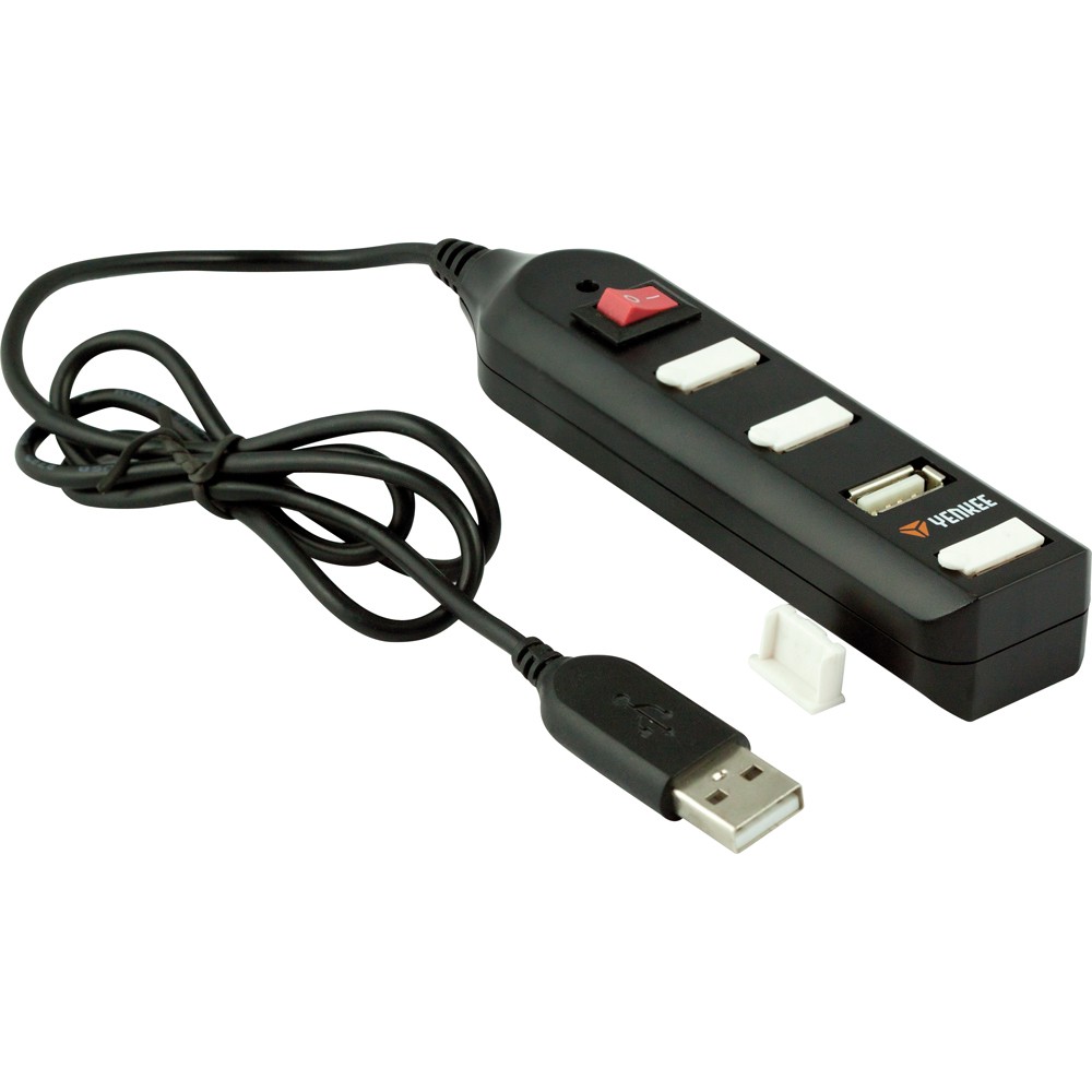 Hub 4x USB 2.0 YHB 4002BK czarny, przełącznik, Plug&Play