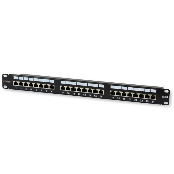 Patch panel 1U STP 24xR J45 Cat.6, czarny z tacką