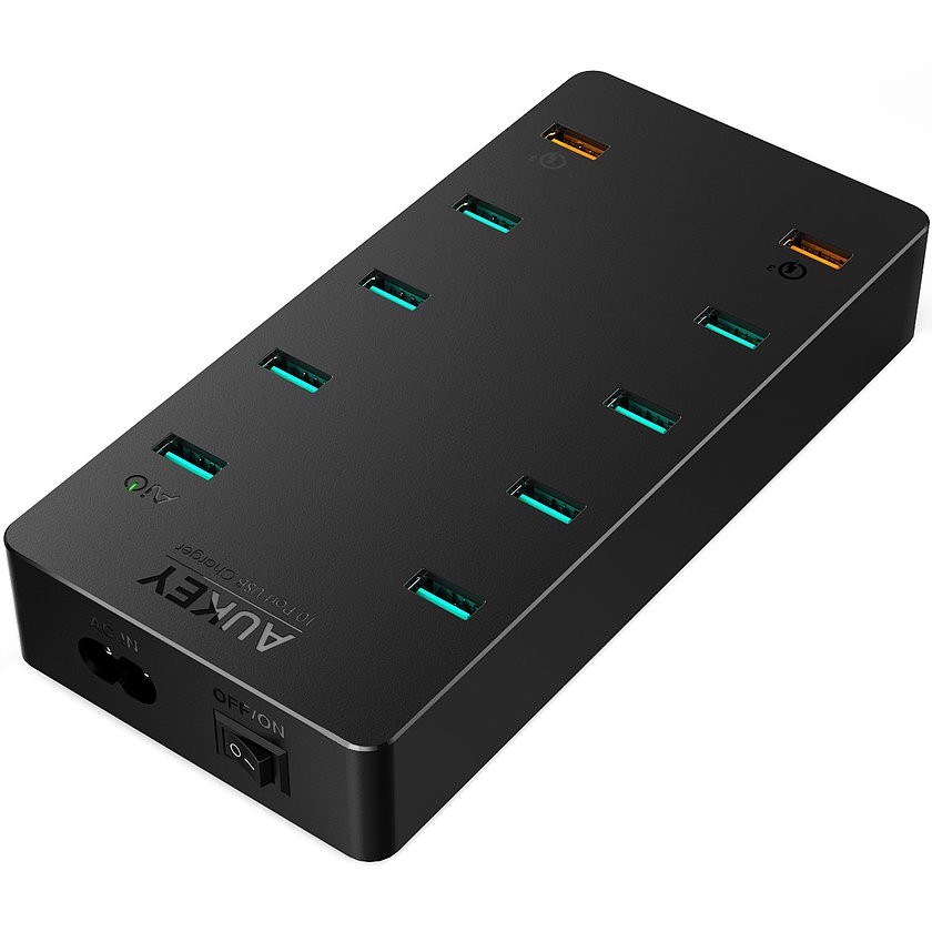 PA-T8 Black ultraszybka ładowarka sieciowa 10xUSB Quick Charge 3.0 20A 70W