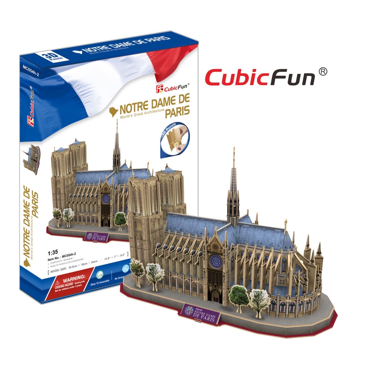 Puzzle 3D Katedra Notre Dame 128 elementów- zestaw XL