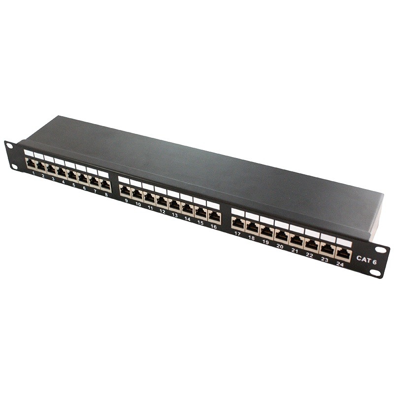 Patchpanel CAT6A 19 24 porty, STP, czarny