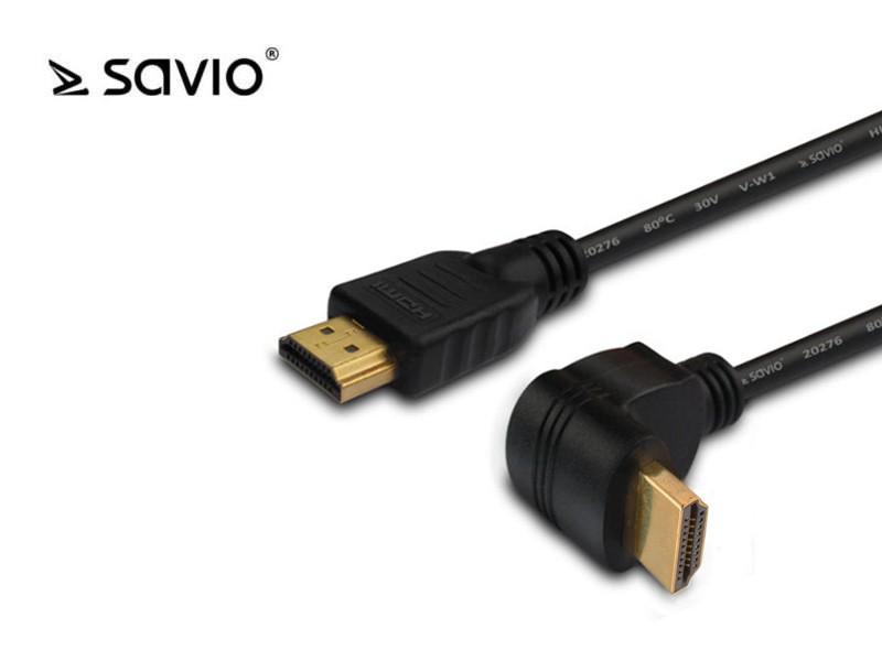 Kabel HDMI-HDMI złoty v2.0, OFC, SAVIO CL-108, 3D, 4Kx2K, miedź, 1.5m, kątowy, blister