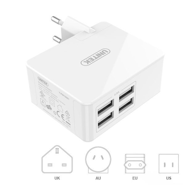 Ładowarka sieciowa 4xUSB, 2.4A, 24W, biała; Y-PW10001 