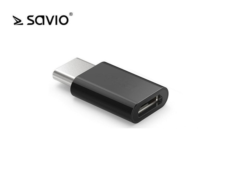 Adapter Micro USB (F) - USB 3.1 Typ C (M) Savio AK-1/B transfer danych, ładowanie