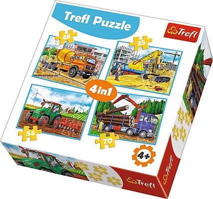 Puzzle 4w1 Duże maszyny budowlane