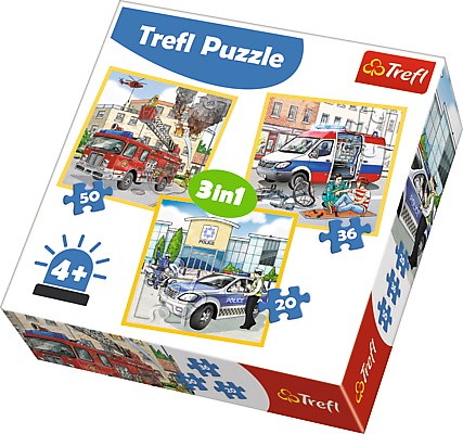 Puzzle 3w1 Pojazdy interwencyjne i zawody