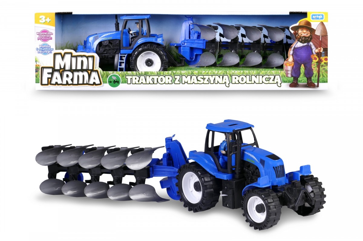 Traktor z maszyną rolniczą, mówiący po polsku