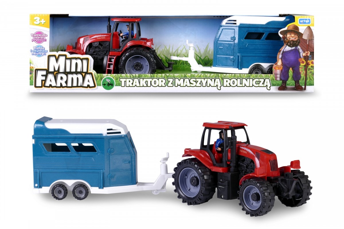 Traktor z maszyną rolniczą, mówiący po polsku