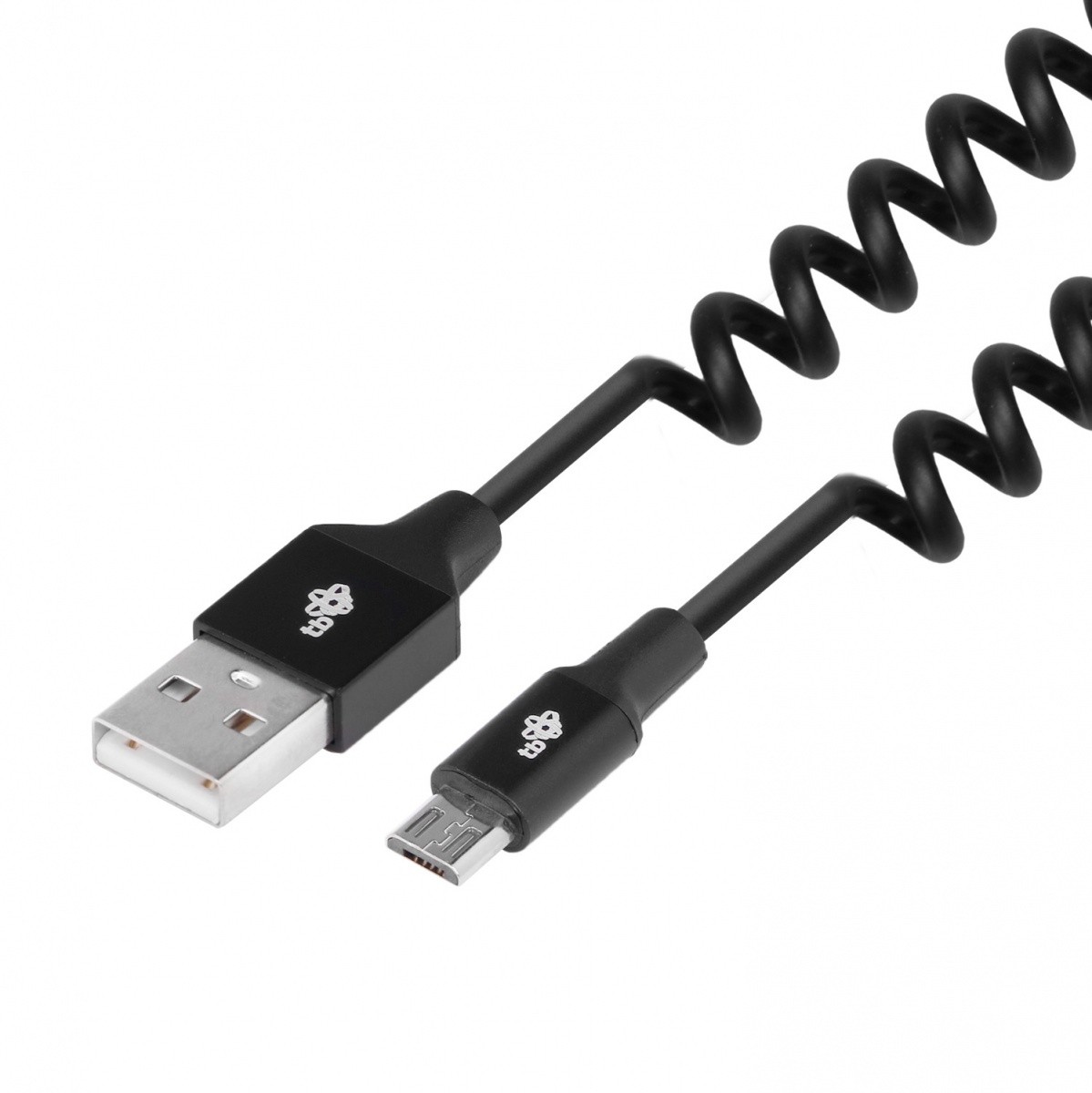 Kabel USB-Micro USB 1m spirala, czarny