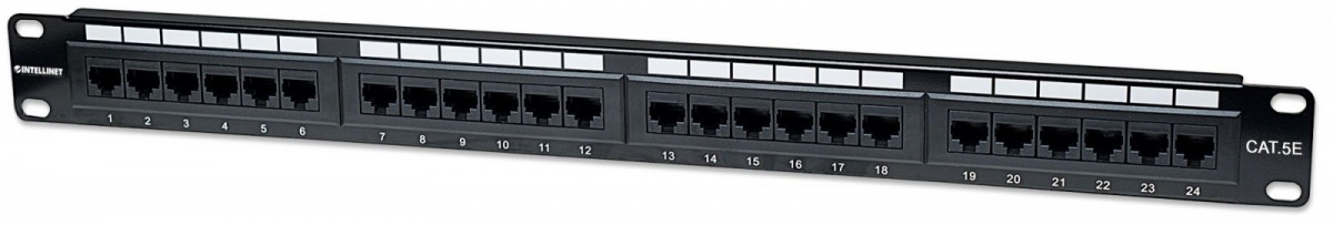 Patch panel 19 cali 24 porty UTP kat.5e czarny 