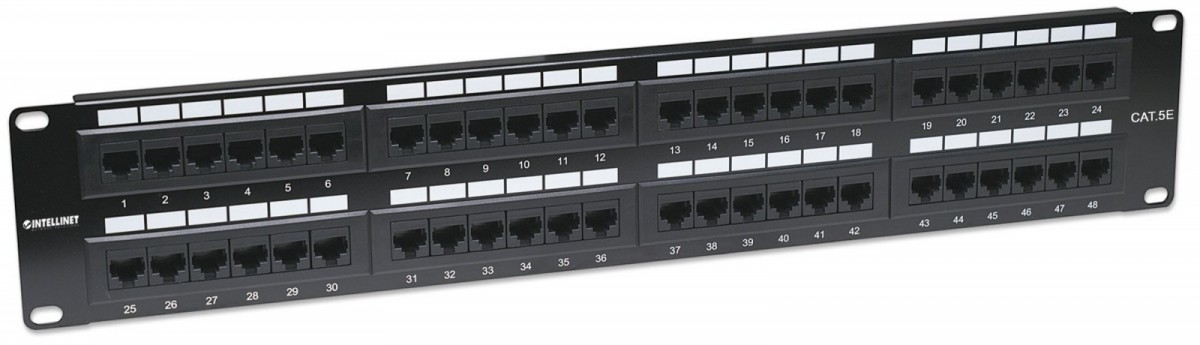 Patch panel 19 48 porty UTP kat.5e czarny 