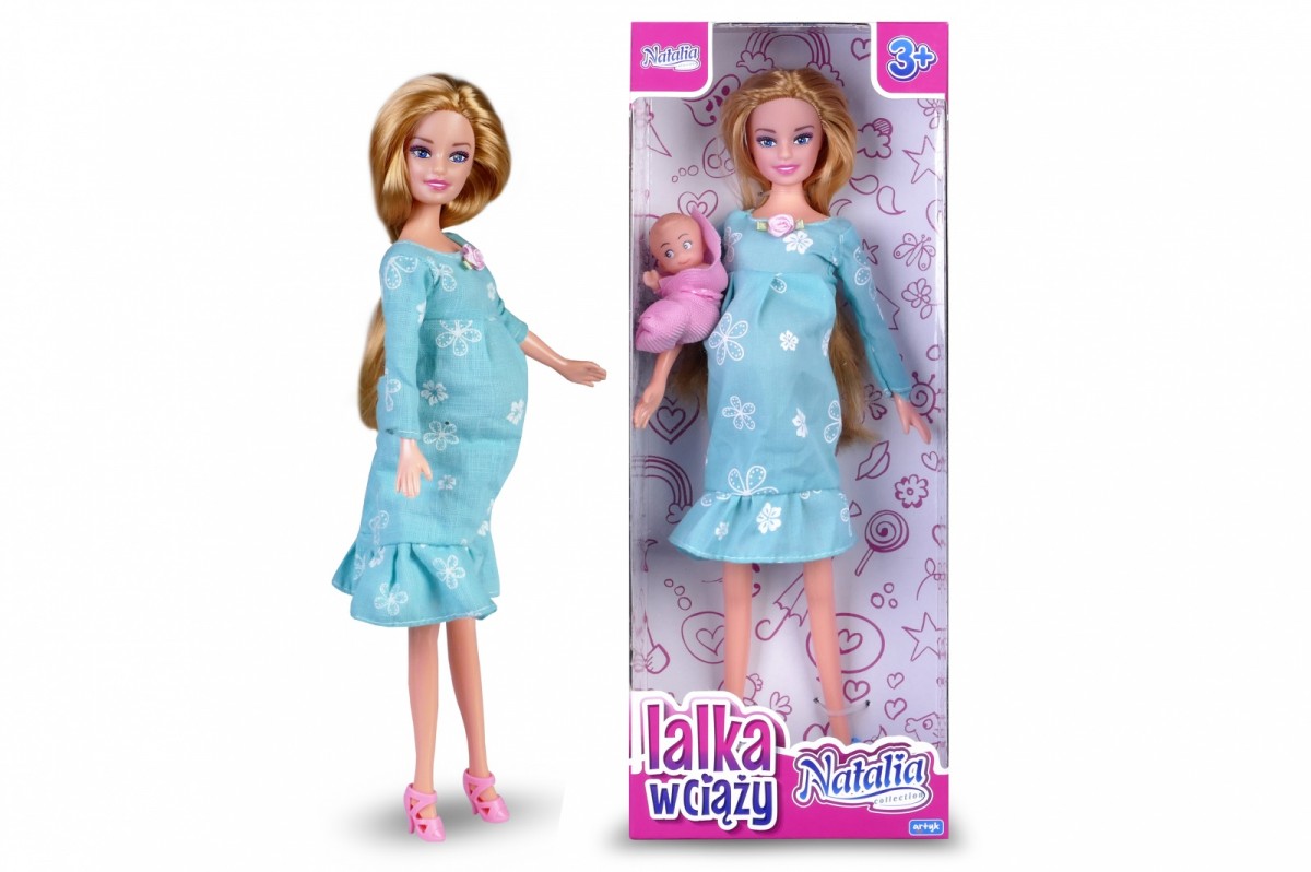 Lalka Natalia w ciąży niebieska 29 cm