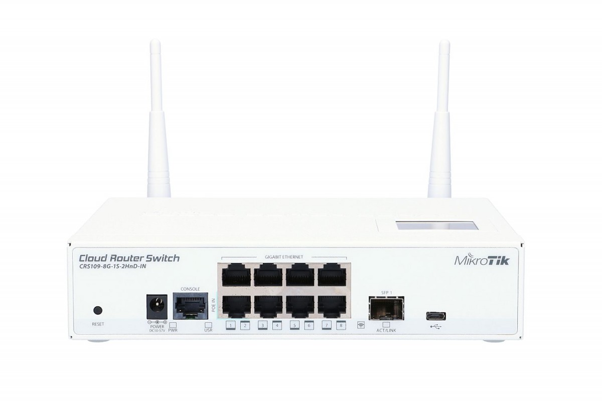 Cloud Router Switch CRS109-8G-1S-2HND-IN 600MHZ, 128MB, 8XGE, 1XSFP, 1XSERIAL -RJ45, L5