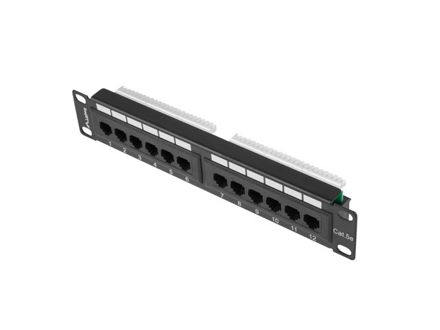 Patch Panel 12 Port 1U 10 cali kategoria 5e czarny 