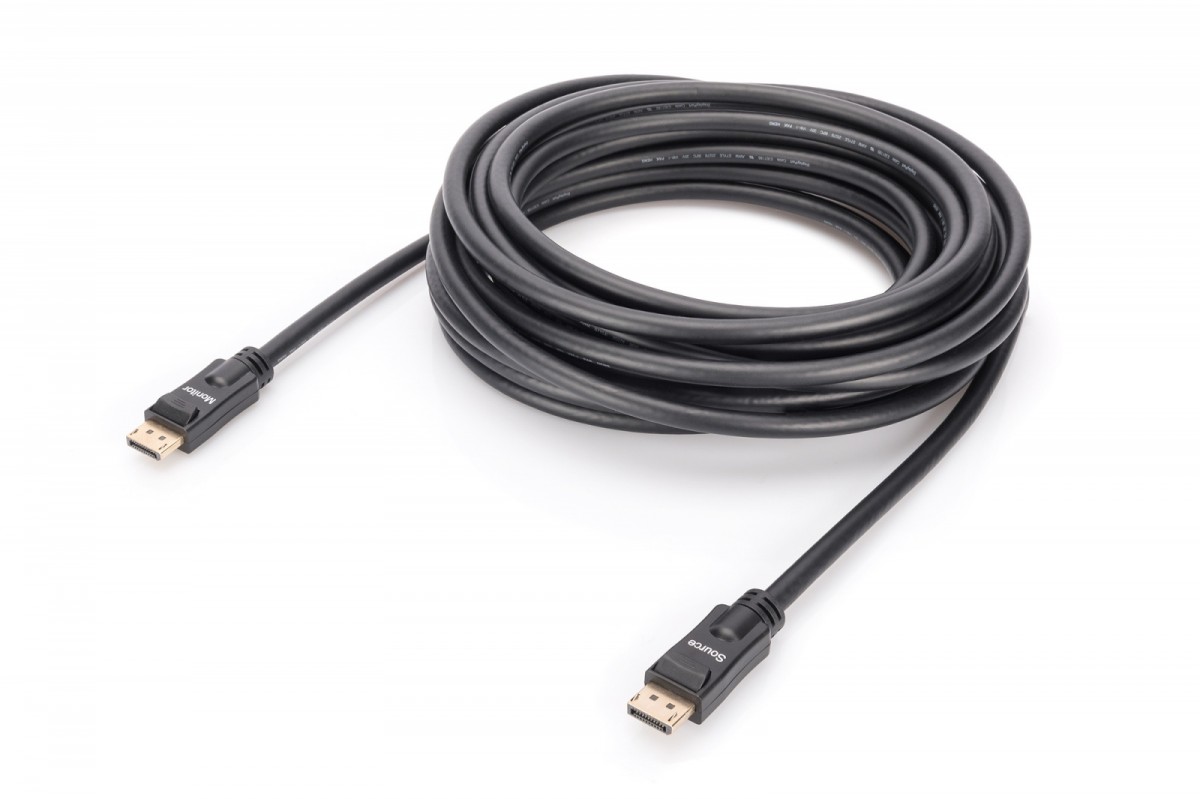 Kabel połączeniowy DisplayPort z zatrzaskami 4K 60Hz UHD Typ DP/DP M/M czarny 10m