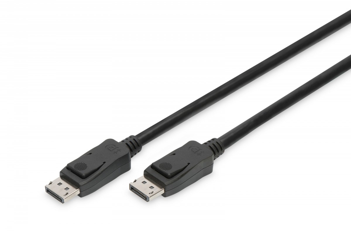 Kabel połączeniowy DisplayPort z zatrzaskami 8K 30Hz UHD Typ DP/DP M/M czarny 1m