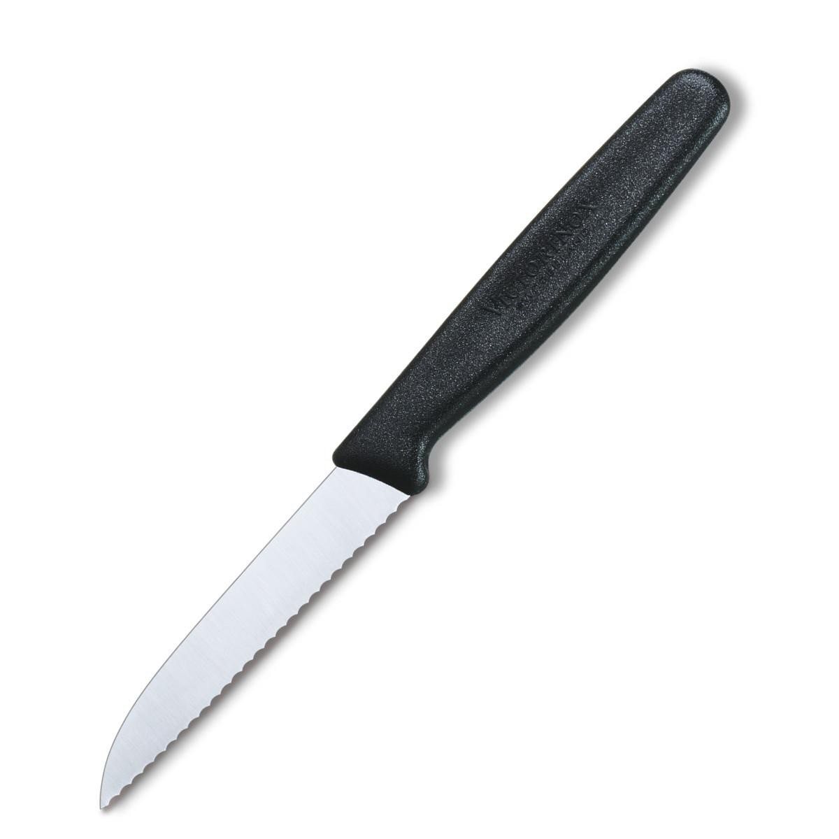 Nóż do jarzyn, ostrze ząbkowane, spiczaste, 8 cm, czarny, nylon 5.0433 