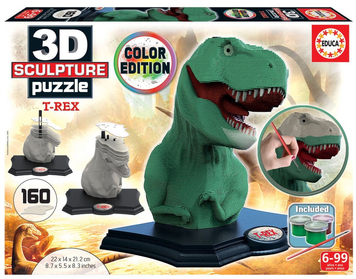 Puzzle 3D Rzeźba T-rex edycja kolorowa