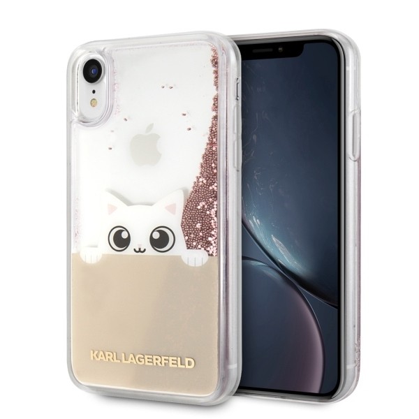 Etui ochronne iPhone Xr KLHCI61PABGNU Liquid Glitter różowo-złote