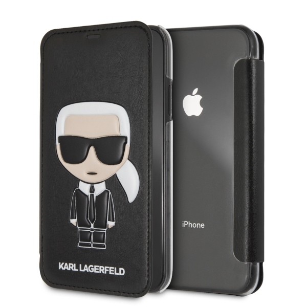 Etui Book iPhone Xr KLFLBKI61IKPUBK Iconic Karl Embossed czarne