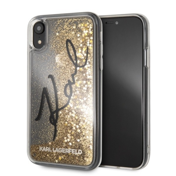 Etui ochronne iPhone Xr KLHCI61TRKSIGGO Signature Liquid Glitter Stars złote