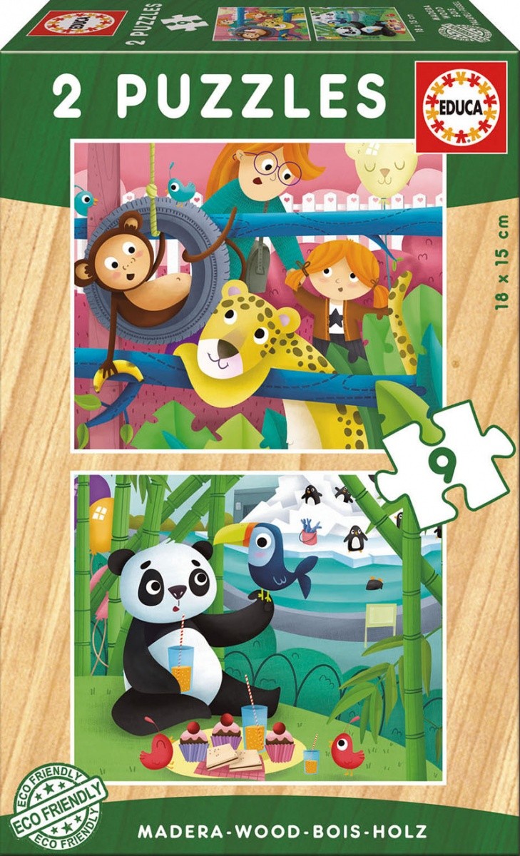 Puzzle drewniane 2x9 elementów Zwierzęta w Zoo