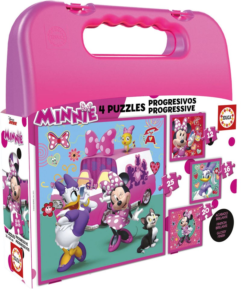 Puzzle progresywne w walizce 12-16-20-25 elementów Minnie i pomocnicy