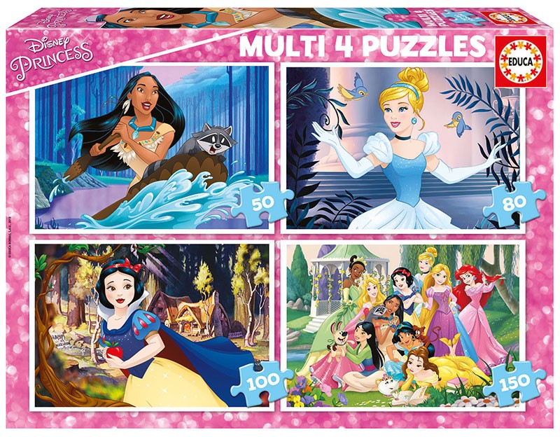 Puzzle Multi 4 50/80/100/150 elementów Disney Księżniczki