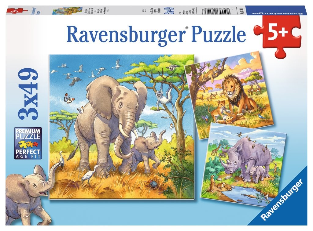 Puzzle 3x49 elementów - Dzikie zwierzęta