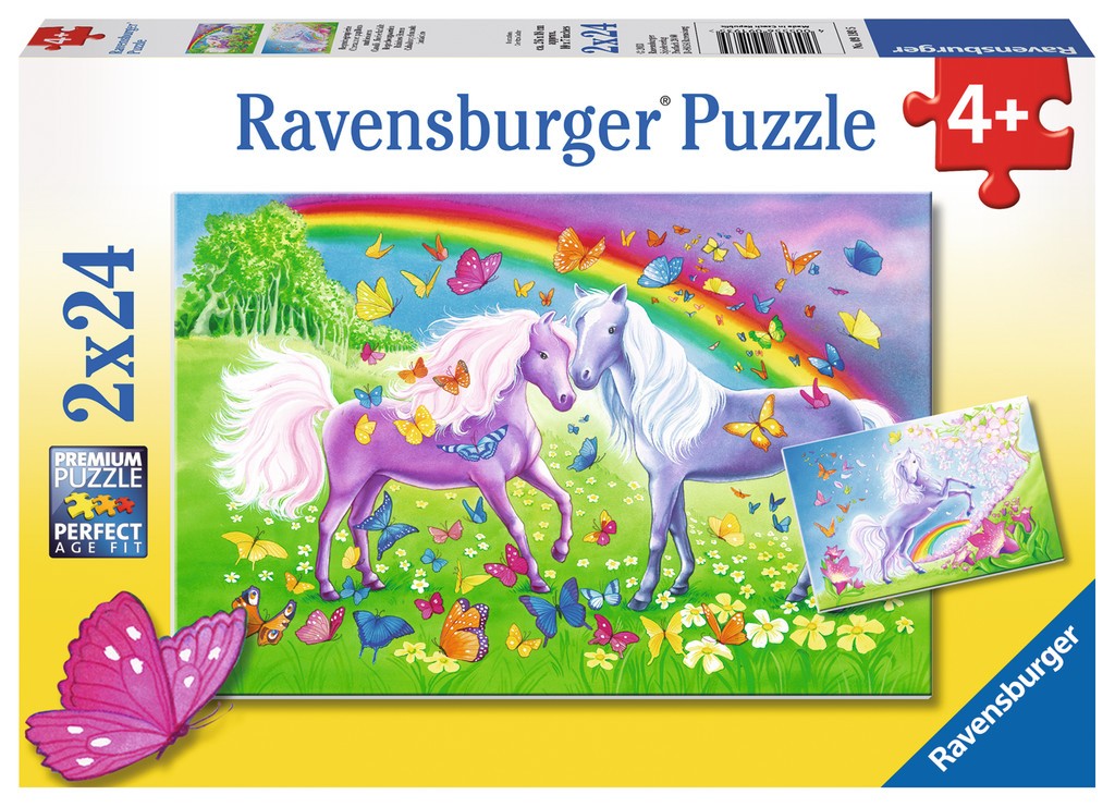 Puzzle 2x24 elementy - Konie z tęczą