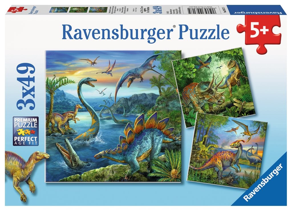 Puzzle 3x49 elementów - Dinozaury