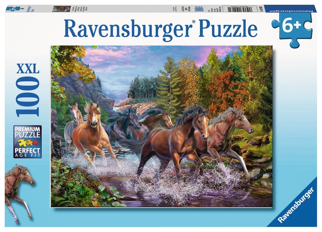 Puzzle 100 elementów - Galop koni przez rzekę