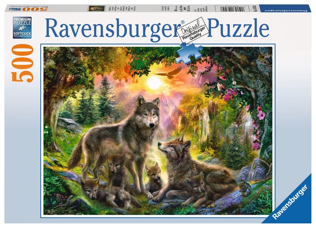 Puzzle 500 elementów Wilki zachód słońca