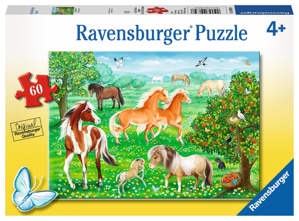 Puzzle 60 elementów Mustangi na łące