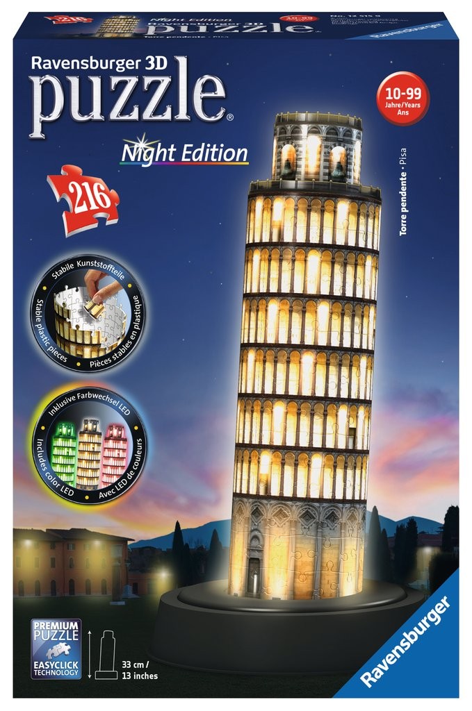 Puzzle 3D Krzywa Wieża w Pizie nocą