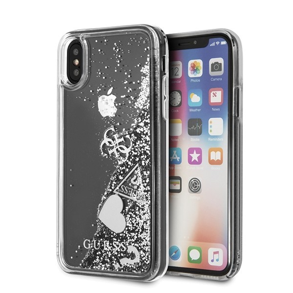 Etui Hardcase iPhone X/Xs srebrne Glitter Hearts 