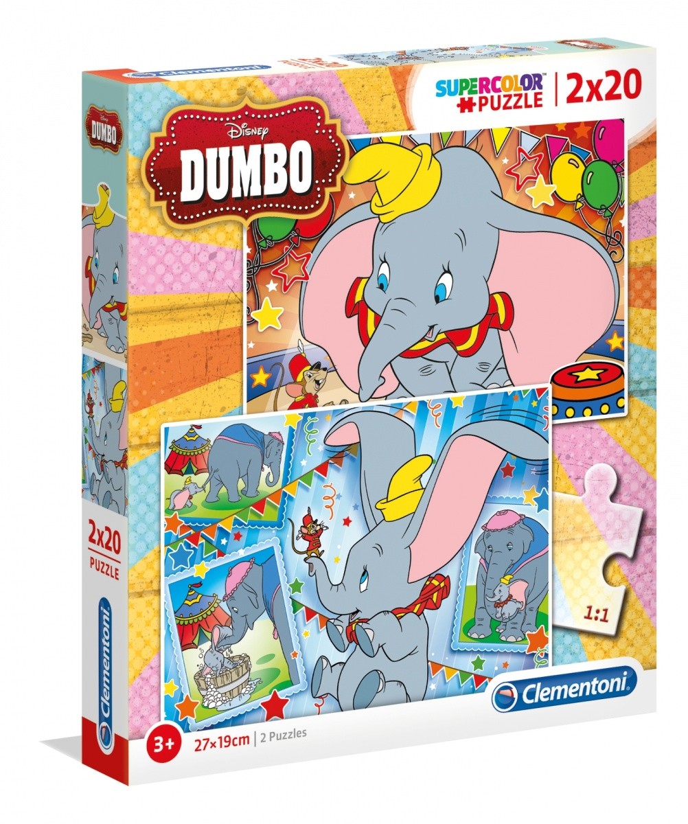 Puzzle 2 x 20 elementów Dumbo