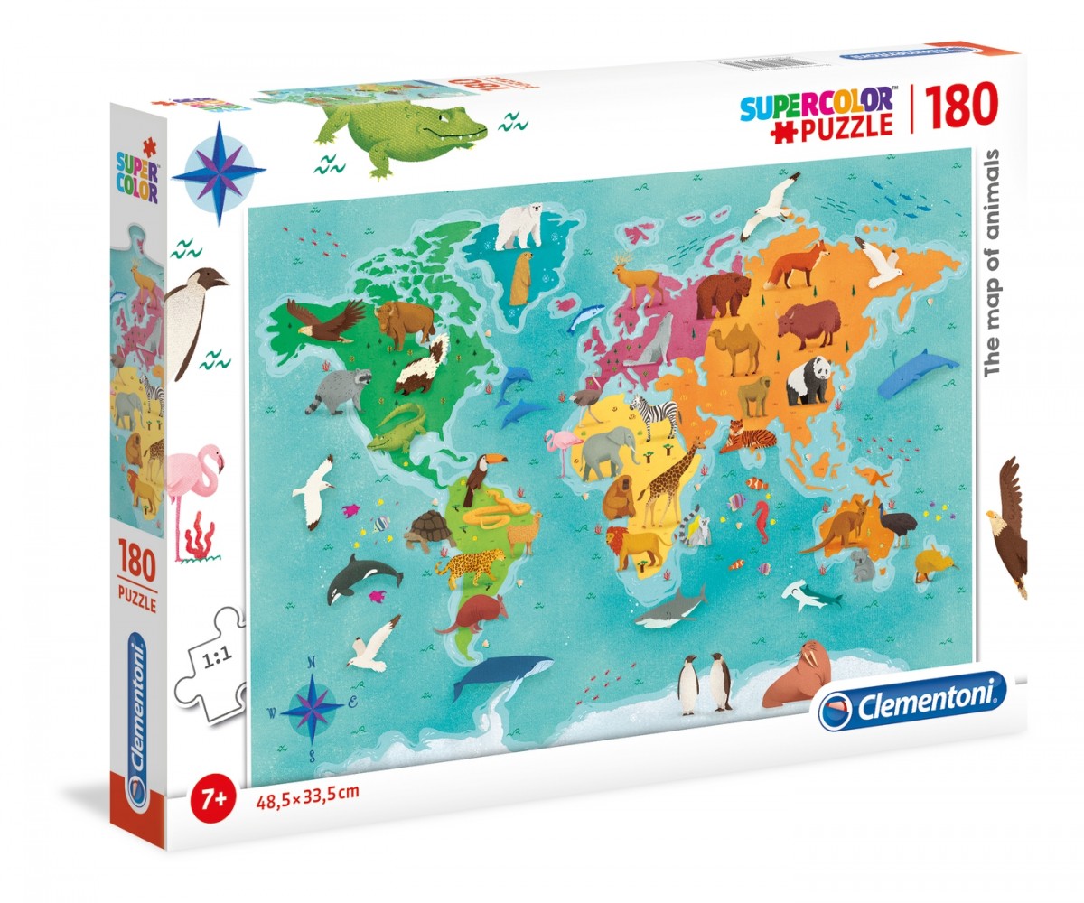 Puzzle 180 elementów Super Kolor - Mapa zwierząt