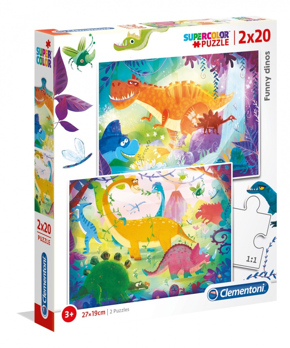 Puzzle 2x20 elementów Super Kolor - Śmieszne Dinozaury