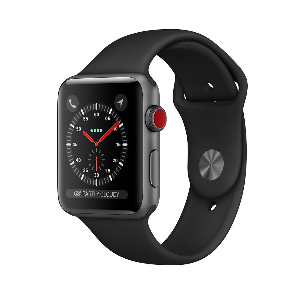 Zegarek Series 3 GPS + Cellular, 42mm Koperta z aluminium w kolorze gwiezdnej szarości z paskiem sportowym w kolorze czarnym
