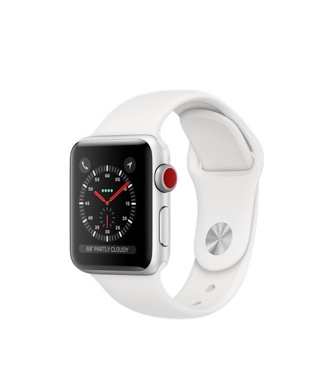 Zegarek Series 3 GPS + Cellular, 38mm Koperta z aluminium w kolorze srebrnym z paskiem sportowym w kolorze białym