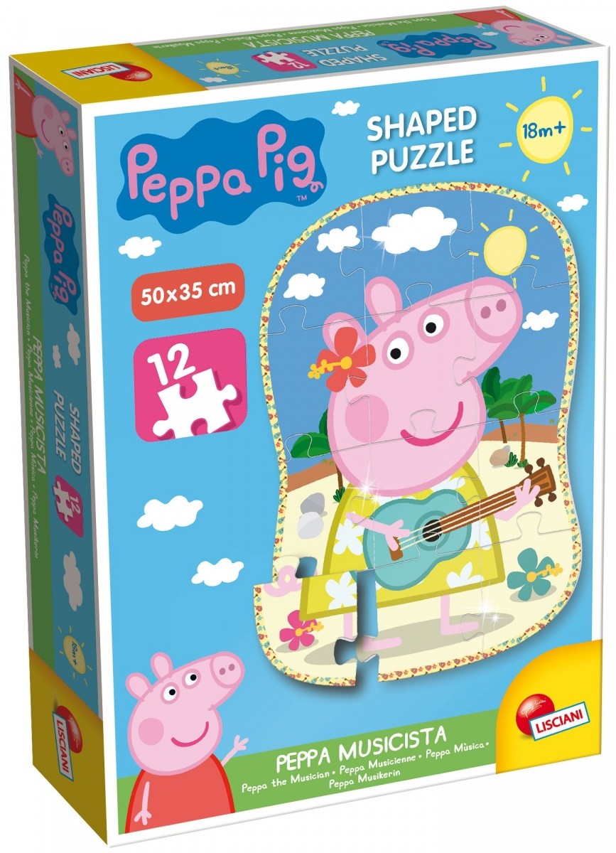 Puzzle Świnka Peppa Kształt - Peppa muzyk, 12 elementów